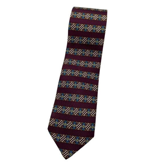 NWT EGON VON FURSTENBERG Men's Silk Necktie LUXURY Tie Burgundy Geometric W:4"